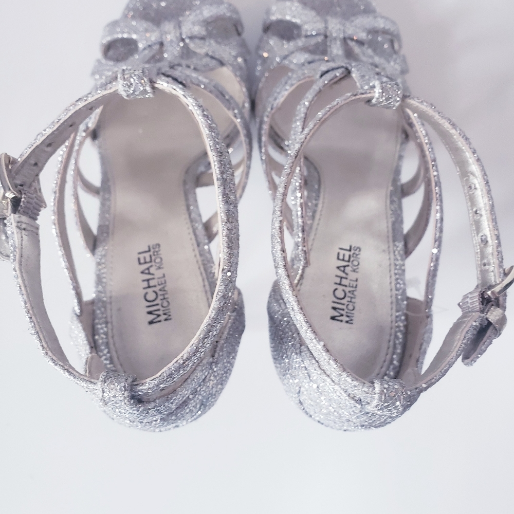 Michael Kors Silver Sparkly Strappy Heels - Picture 2 of 8